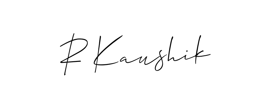 How to make R Kaushik name signature. Use Allison_Script style for creating short signs online. This is the latest handwritten sign. R Kaushik signature style 2 images and pictures png