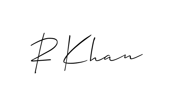 The best way (Allison_Script) to make a short signature is to pick only two or three words in your name. The name R Khan include a total of six letters. For converting this name. R Khan signature style 2 images and pictures png