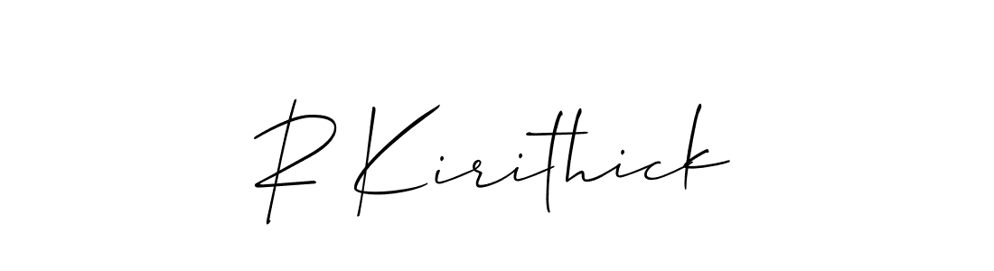 Use a signature maker to create a handwritten signature online. With this signature software, you can design (Allison_Script) your own signature for name R Kirithick. R Kirithick signature style 2 images and pictures png