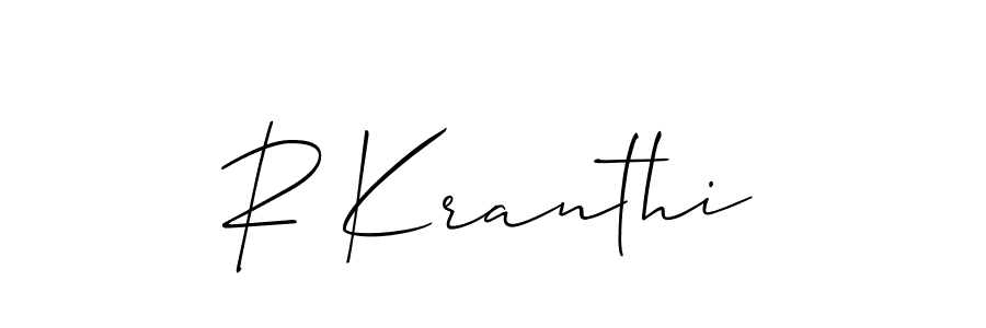 How to make R Kranthi name signature. Use Allison_Script style for creating short signs online. This is the latest handwritten sign. R Kranthi signature style 2 images and pictures png