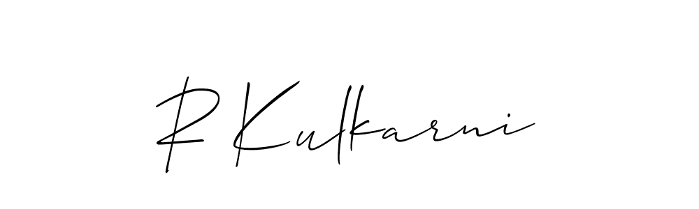 Also You can easily find your signature by using the search form. We will create R Kulkarni name handwritten signature images for you free of cost using Allison_Script sign style. R Kulkarni signature style 2 images and pictures png