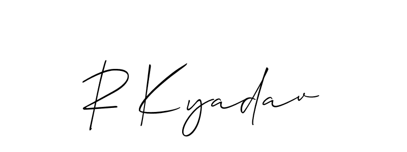 Also You can easily find your signature by using the search form. We will create R Kyadav name handwritten signature images for you free of cost using Allison_Script sign style. R Kyadav signature style 2 images and pictures png