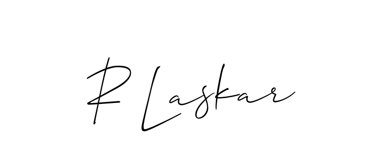 The best way (Allison_Script) to make a short signature is to pick only two or three words in your name. The name R Laskar include a total of six letters. For converting this name. R Laskar signature style 2 images and pictures png