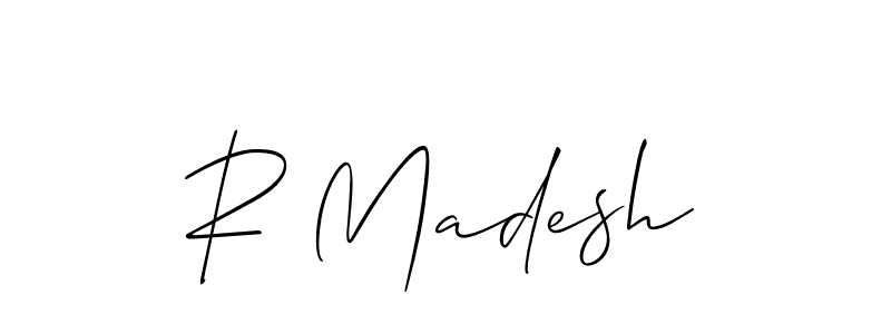 Use a signature maker to create a handwritten signature online. With this signature software, you can design (Allison_Script) your own signature for name R Madesh. R Madesh signature style 2 images and pictures png