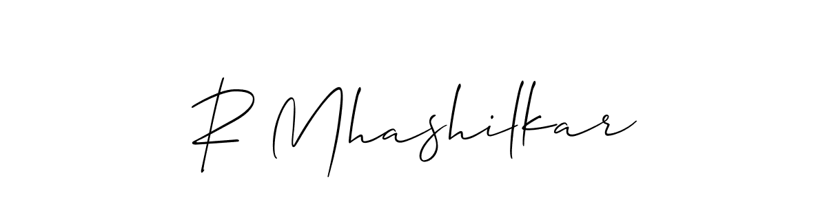 How to make R Mhashilkar name signature. Use Allison_Script style for creating short signs online. This is the latest handwritten sign. R Mhashilkar signature style 2 images and pictures png