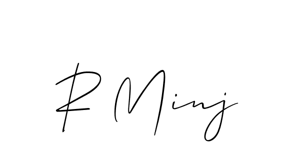 How to make R Minj name signature. Use Allison_Script style for creating short signs online. This is the latest handwritten sign. R Minj signature style 2 images and pictures png