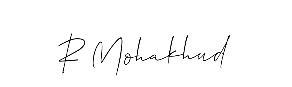 The best way (Allison_Script) to make a short signature is to pick only two or three words in your name. The name R Mohakhud include a total of six letters. For converting this name. R Mohakhud signature style 2 images and pictures png