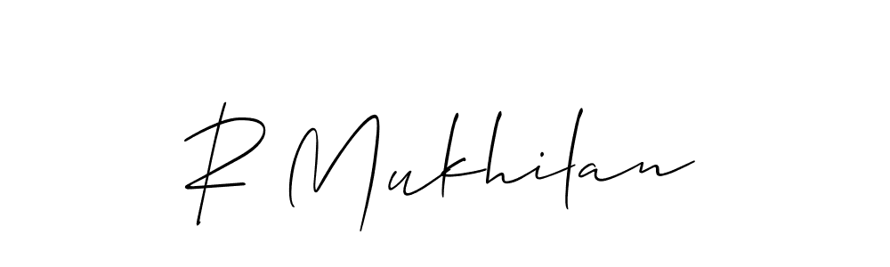 You should practise on your own different ways (Allison_Script) to write your name (R Mukhilan) in signature. don't let someone else do it for you. R Mukhilan signature style 2 images and pictures png