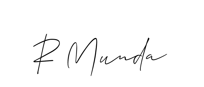 How to Draw R Munda signature style? Allison_Script is a latest design signature styles for name R Munda. R Munda signature style 2 images and pictures png