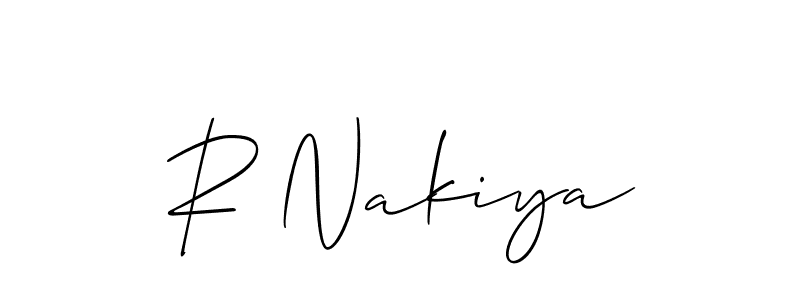 Allison_Script is a professional signature style that is perfect for those who want to add a touch of class to their signature. It is also a great choice for those who want to make their signature more unique. Get R Nakiya name to fancy signature for free. R Nakiya signature style 2 images and pictures png