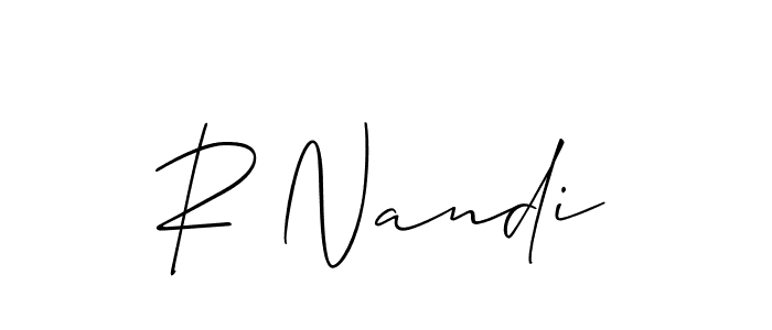 if you are searching for the best signature style for your name R Nandi. so please give up your signature search. here we have designed multiple signature styles  using Allison_Script. R Nandi signature style 2 images and pictures png