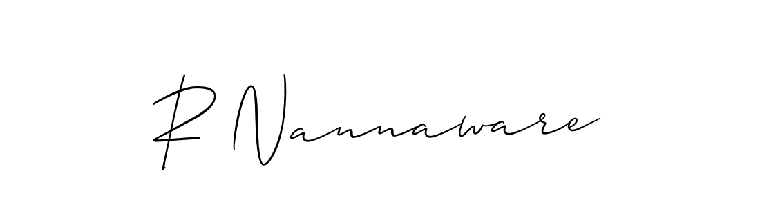 The best way (Allison_Script) to make a short signature is to pick only two or three words in your name. The name R Nannaware include a total of six letters. For converting this name. R Nannaware signature style 2 images and pictures png