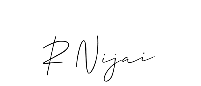 The best way (Allison_Script) to make a short signature is to pick only two or three words in your name. The name R Nijai include a total of six letters. For converting this name. R Nijai signature style 2 images and pictures png