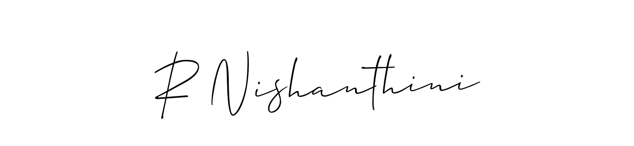 Use a signature maker to create a handwritten signature online. With this signature software, you can design (Allison_Script) your own signature for name R Nishanthini. R Nishanthini signature style 2 images and pictures png