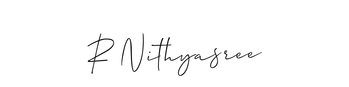 Make a beautiful signature design for name R Nithyasree. With this signature (Allison_Script) style, you can create a handwritten signature for free. R Nithyasree signature style 2 images and pictures png