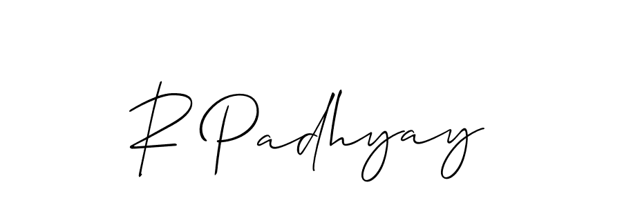 How to make R Padhyay name signature. Use Allison_Script style for creating short signs online. This is the latest handwritten sign. R Padhyay signature style 2 images and pictures png