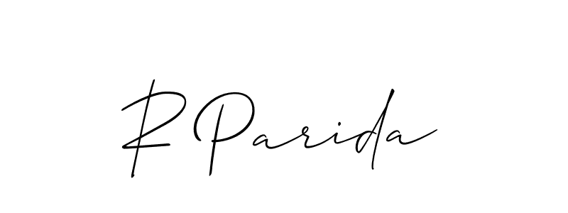 Use a signature maker to create a handwritten signature online. With this signature software, you can design (Allison_Script) your own signature for name R Parida. R Parida signature style 2 images and pictures png