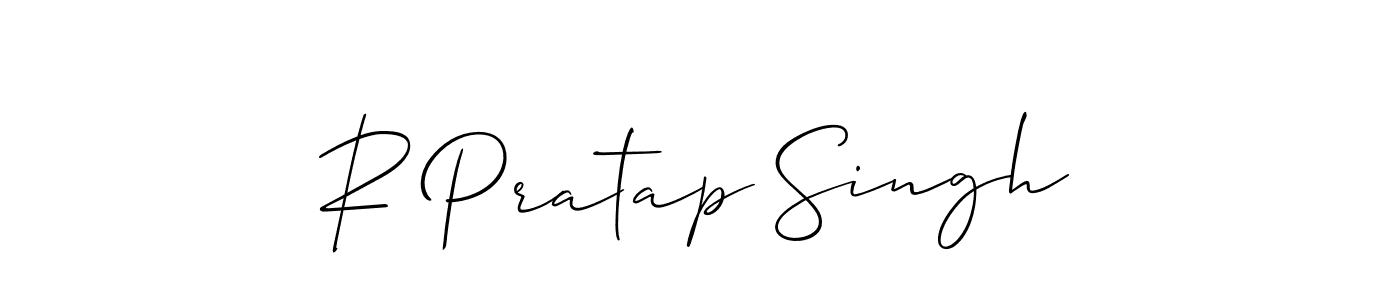 The best way (Allison_Script) to make a short signature is to pick only two or three words in your name. The name R Pratap Singh include a total of six letters. For converting this name. R Pratap Singh signature style 2 images and pictures png