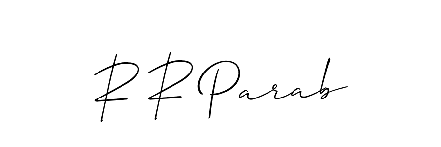 The best way (Allison_Script) to make a short signature is to pick only two or three words in your name. The name R R Parab include a total of six letters. For converting this name. R R Parab signature style 2 images and pictures png
