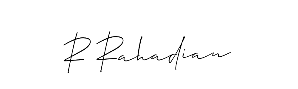 Allison_Script is a professional signature style that is perfect for those who want to add a touch of class to their signature. It is also a great choice for those who want to make their signature more unique. Get R Rahadian name to fancy signature for free. R Rahadian signature style 2 images and pictures png