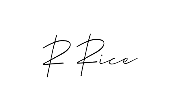 Allison_Script is a professional signature style that is perfect for those who want to add a touch of class to their signature. It is also a great choice for those who want to make their signature more unique. Get R Rice name to fancy signature for free. R Rice signature style 2 images and pictures png