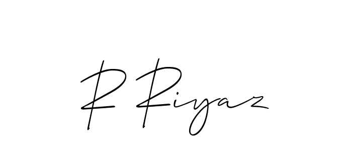 Use a signature maker to create a handwritten signature online. With this signature software, you can design (Allison_Script) your own signature for name R Riyaz. R Riyaz signature style 2 images and pictures png