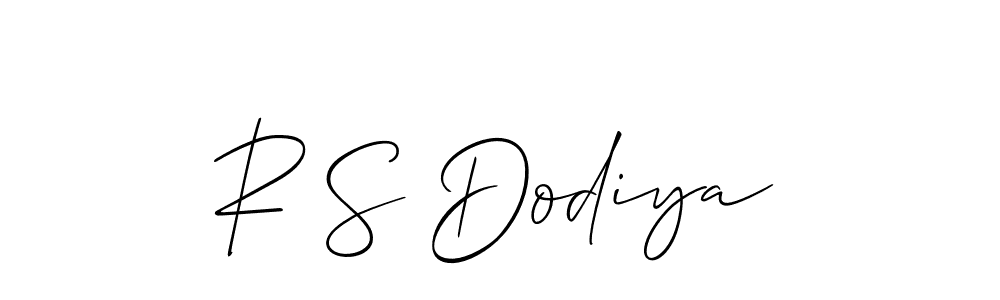 The best way (Allison_Script) to make a short signature is to pick only two or three words in your name. The name R S Dodiya include a total of six letters. For converting this name. R S Dodiya signature style 2 images and pictures png