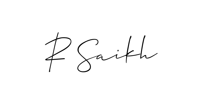 The best way (Allison_Script) to make a short signature is to pick only two or three words in your name. The name R Saikh include a total of six letters. For converting this name. R Saikh signature style 2 images and pictures png