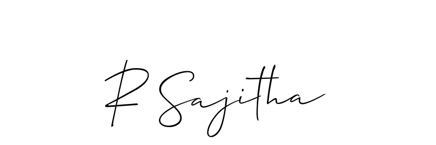 Also You can easily find your signature by using the search form. We will create R Sajitha name handwritten signature images for you free of cost using Allison_Script sign style. R Sajitha signature style 2 images and pictures png