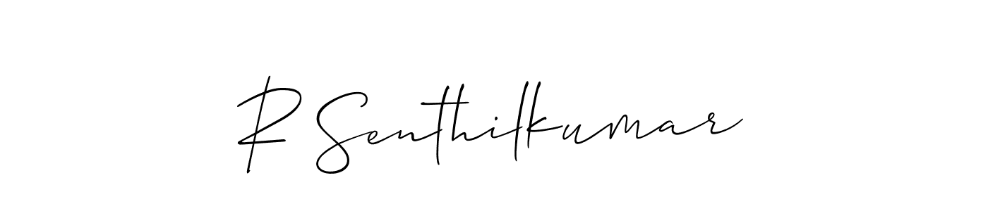 The best way (Allison_Script) to make a short signature is to pick only two or three words in your name. The name R Senthilkumar include a total of six letters. For converting this name. R Senthilkumar signature style 2 images and pictures png