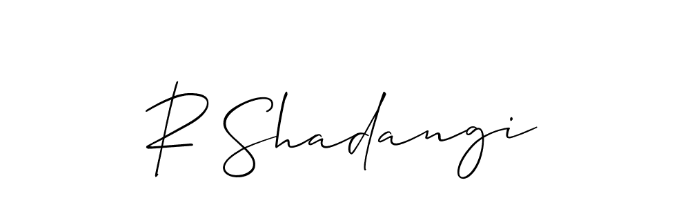 It looks lik you need a new signature style for name R Shadangi. Design unique handwritten (Allison_Script) signature with our free signature maker in just a few clicks. R Shadangi signature style 2 images and pictures png