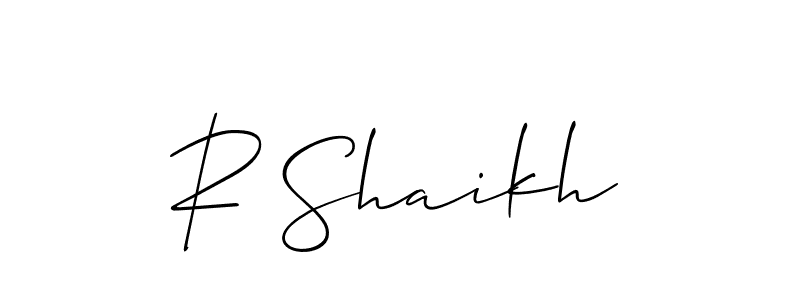 The best way (Allison_Script) to make a short signature is to pick only two or three words in your name. The name R Shaikh include a total of six letters. For converting this name. R Shaikh signature style 2 images and pictures png