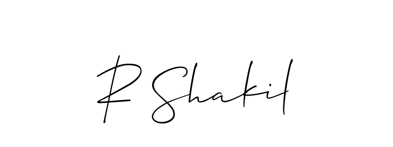 Use a signature maker to create a handwritten signature online. With this signature software, you can design (Allison_Script) your own signature for name R Shakil. R Shakil signature style 2 images and pictures png
