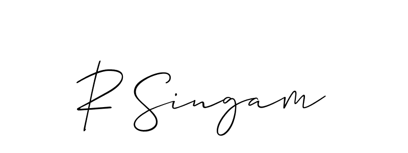 Use a signature maker to create a handwritten signature online. With this signature software, you can design (Allison_Script) your own signature for name R Singam. R Singam signature style 2 images and pictures png