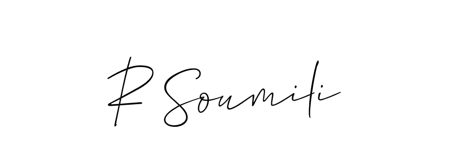 Also You can easily find your signature by using the search form. We will create R Soumili name handwritten signature images for you free of cost using Allison_Script sign style. R Soumili signature style 2 images and pictures png