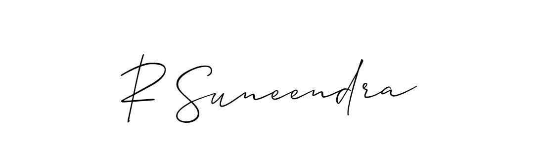 The best way (Allison_Script) to make a short signature is to pick only two or three words in your name. The name R Suneendra include a total of six letters. For converting this name. R Suneendra signature style 2 images and pictures png