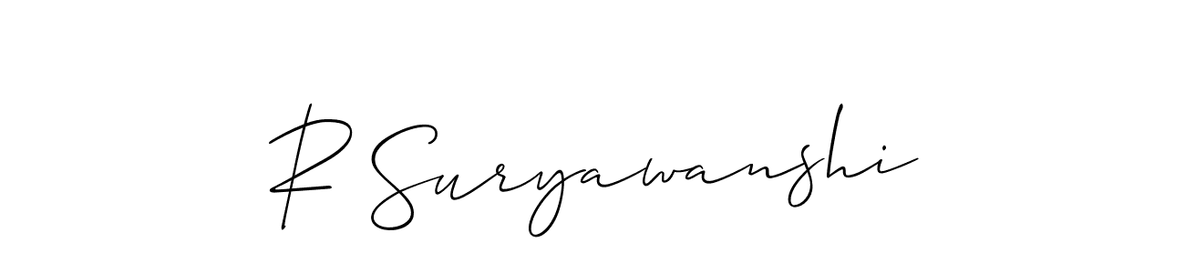The best way (Allison_Script) to make a short signature is to pick only two or three words in your name. The name R Suryawanshi include a total of six letters. For converting this name. R Suryawanshi signature style 2 images and pictures png