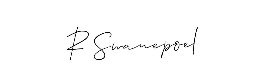Also You can easily find your signature by using the search form. We will create R Swanepoel name handwritten signature images for you free of cost using Allison_Script sign style. R Swanepoel signature style 2 images and pictures png