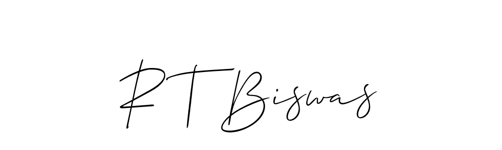 The best way (Allison_Script) to make a short signature is to pick only two or three words in your name. The name R T Biswas include a total of six letters. For converting this name. R T Biswas signature style 2 images and pictures png