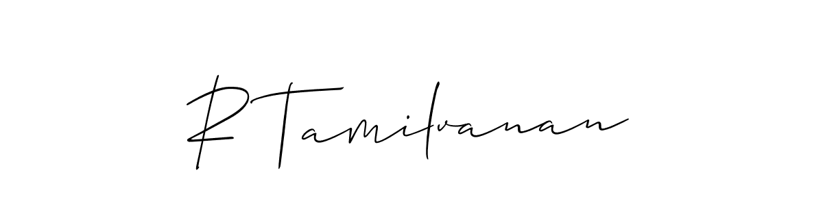 How to make R Tamilvanan signature? Allison_Script is a professional autograph style. Create handwritten signature for R Tamilvanan name. R Tamilvanan signature style 2 images and pictures png