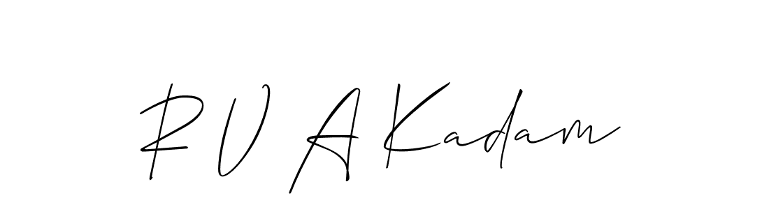 The best way (Allison_Script) to make a short signature is to pick only two or three words in your name. The name R V A Kadam include a total of six letters. For converting this name. R V A Kadam signature style 2 images and pictures png