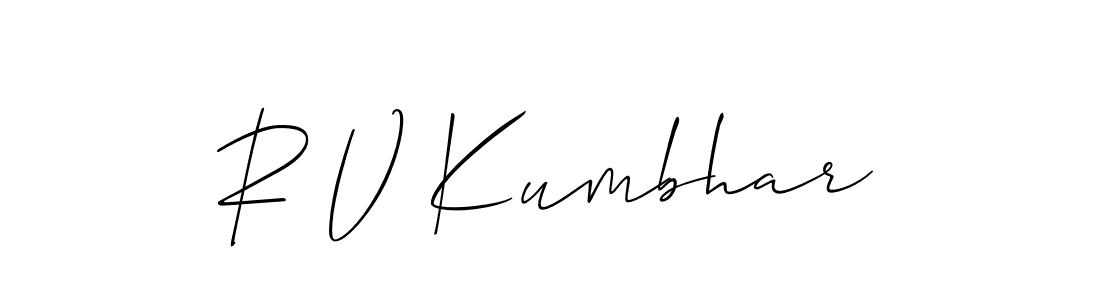 The best way (Allison_Script) to make a short signature is to pick only two or three words in your name. The name R V Kumbhar include a total of six letters. For converting this name. R V Kumbhar signature style 2 images and pictures png