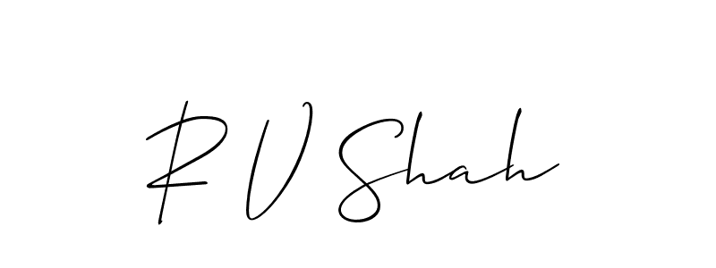 The best way (Allison_Script) to make a short signature is to pick only two or three words in your name. The name R V Shah include a total of six letters. For converting this name. R V Shah signature style 2 images and pictures png