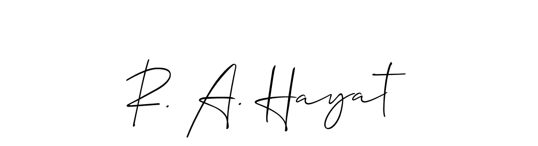 Allison_Script is a professional signature style that is perfect for those who want to add a touch of class to their signature. It is also a great choice for those who want to make their signature more unique. Get R. A. Hayat name to fancy signature for free. R. A. Hayat signature style 2 images and pictures png