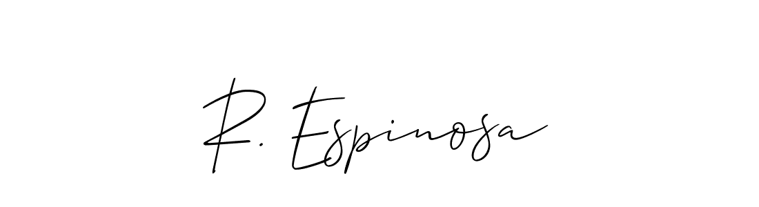 The best way (Allison_Script) to make a short signature is to pick only two or three words in your name. The name R. Espinosa include a total of six letters. For converting this name. R. Espinosa signature style 2 images and pictures png