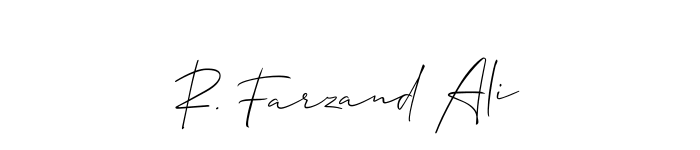 Allison_Script is a professional signature style that is perfect for those who want to add a touch of class to their signature. It is also a great choice for those who want to make their signature more unique. Get R. Farzand Ali name to fancy signature for free. R. Farzand Ali signature style 2 images and pictures png