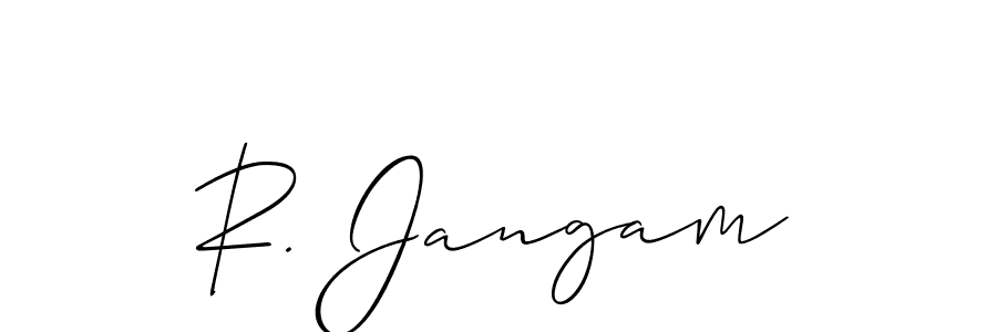 Allison_Script is a professional signature style that is perfect for those who want to add a touch of class to their signature. It is also a great choice for those who want to make their signature more unique. Get R. Jangam name to fancy signature for free. R. Jangam signature style 2 images and pictures png