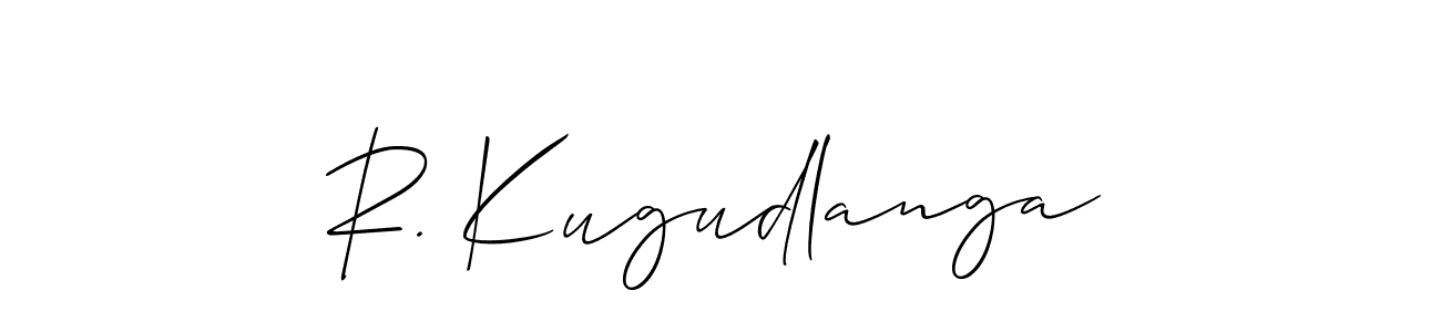 The best way (Allison_Script) to make a short signature is to pick only two or three words in your name. The name R. Kugudlanga include a total of six letters. For converting this name. R. Kugudlanga signature style 2 images and pictures png