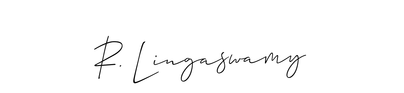 The best way (Allison_Script) to make a short signature is to pick only two or three words in your name. The name R. Lingaswamy include a total of six letters. For converting this name. R. Lingaswamy signature style 2 images and pictures png