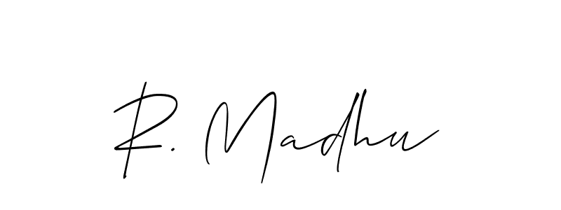 The best way (Allison_Script) to make a short signature is to pick only two or three words in your name. The name R. Madhu include a total of six letters. For converting this name. R. Madhu signature style 2 images and pictures png